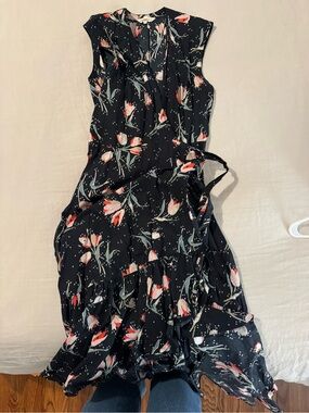 Rebecca Taylor Navy Floral Dress with Coral and Cream Tulips